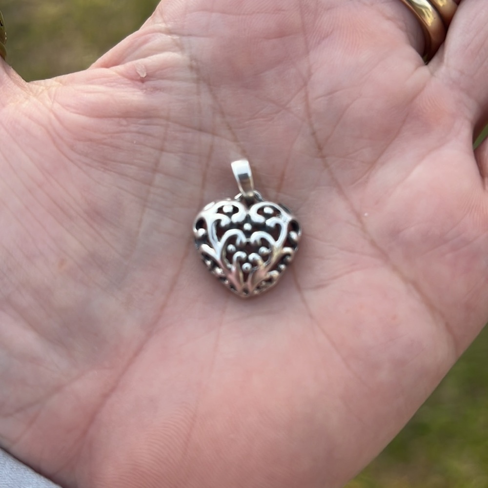 Sterling Silver Scroll Open Heart Small Charm Or … - image 5